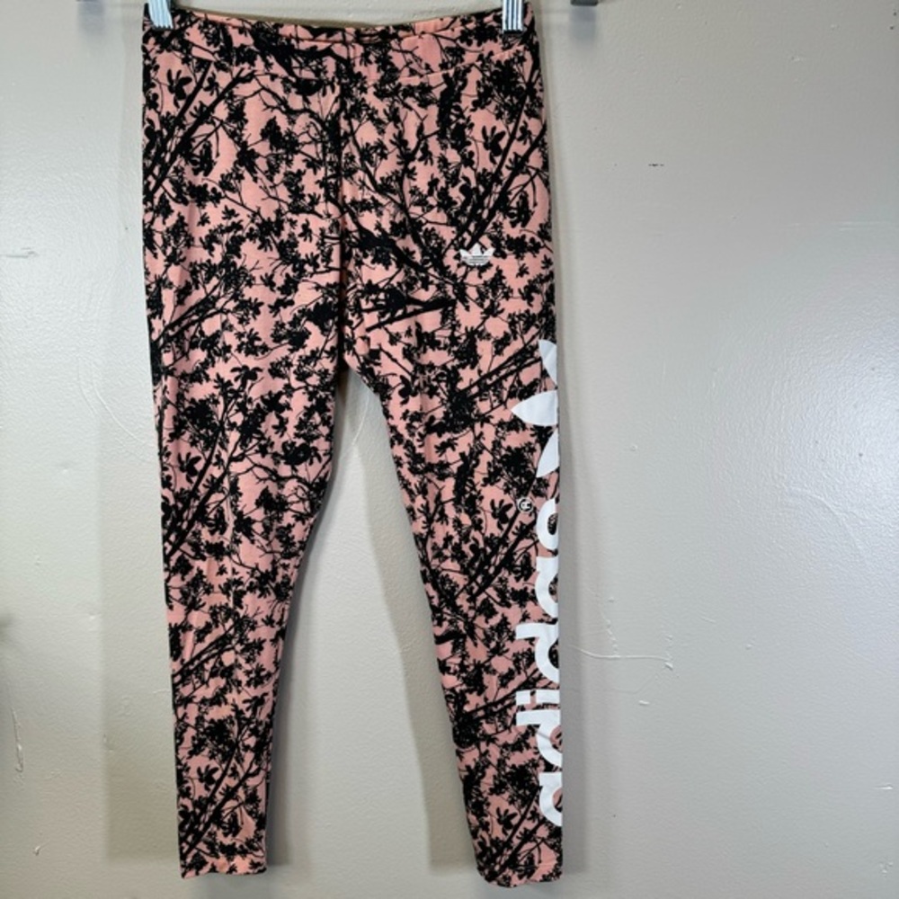 Adidas originals floral leggings pink black white logo retch pants women's small